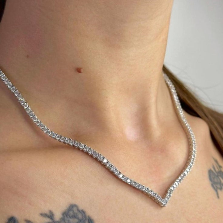 Sterling Silver Rhodium Plated CZ Necklace