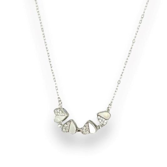 Sterling Silver Rhodium Plated Nacre Flower Necklace