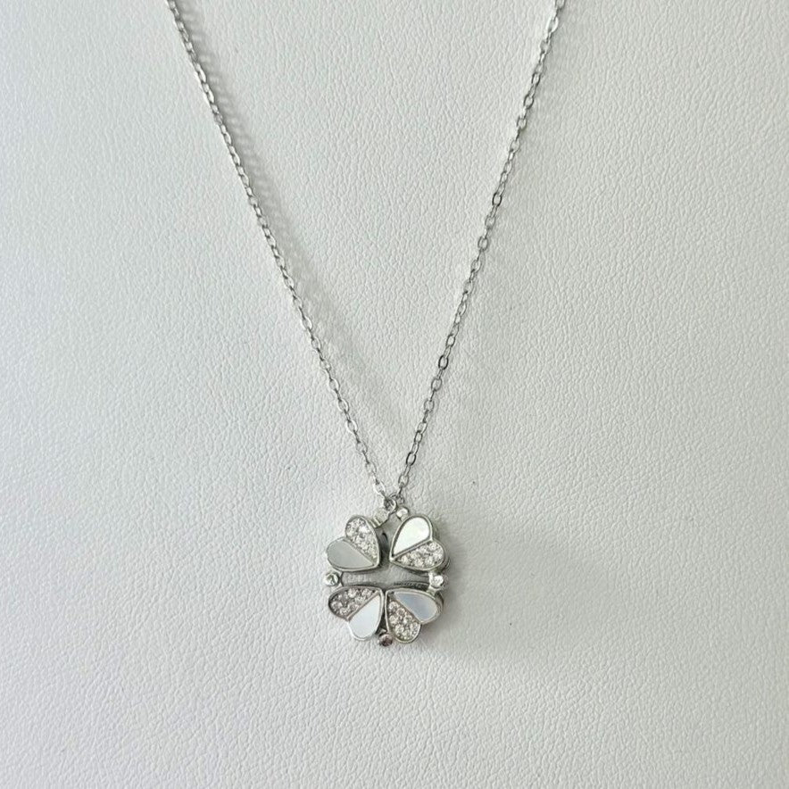 Sterling Silver Rhodium Plated Nacre Flower Necklace