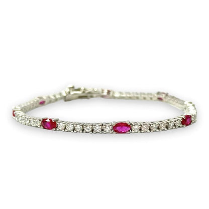 Sterling Silver Rhodium Plated Pink CZ Tennis Bracelet