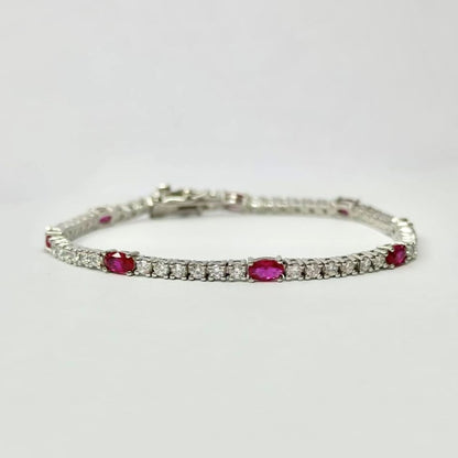 Sterling Silver Rhodium Plated Pink CZ Tennis Bracelet