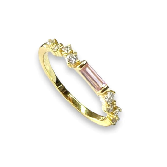 Sterling Silver Gold Plated Pink CZ Ring