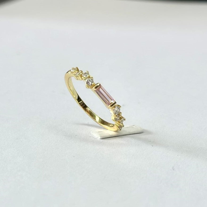 Sterling Silver Gold Plated Pink CZ Ring