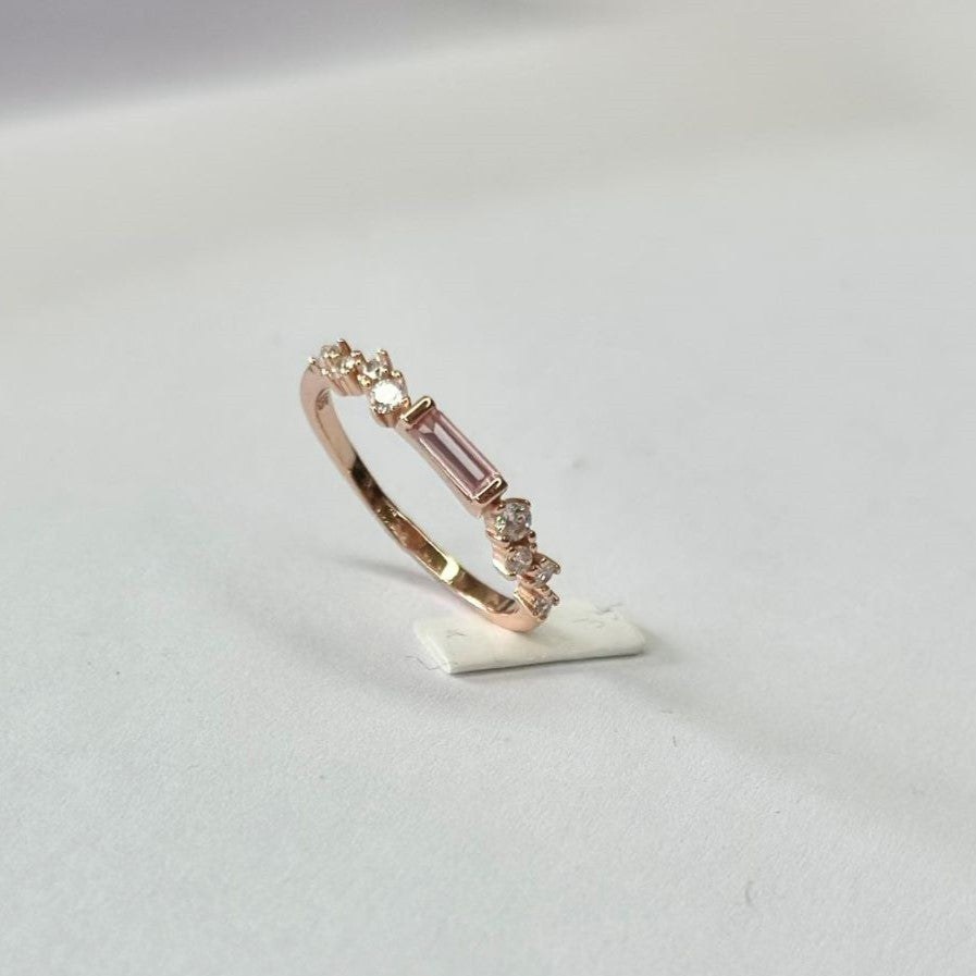 Sterling Silver Rose Gold Plated Pink CZ Ring