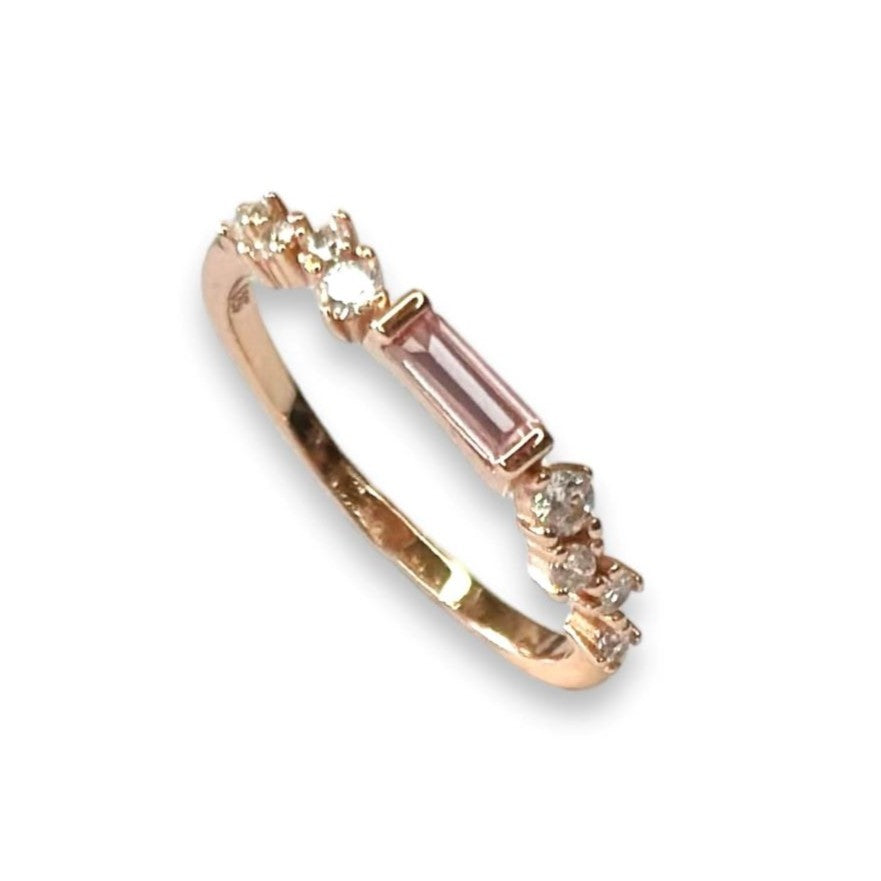 Sterling Silver Rose Gold Plated Pink CZ Ring