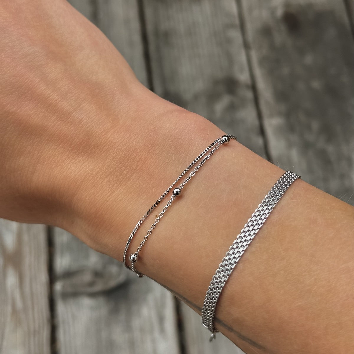 Sterling Silver Rhodium Plated Double Chain Bracelet