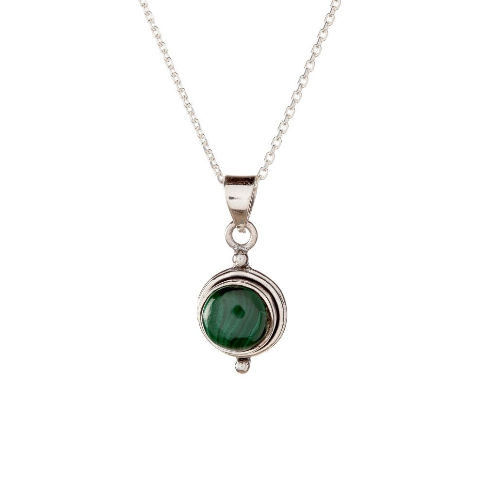 Sterling Silver Round Malachite Pendant Necklace