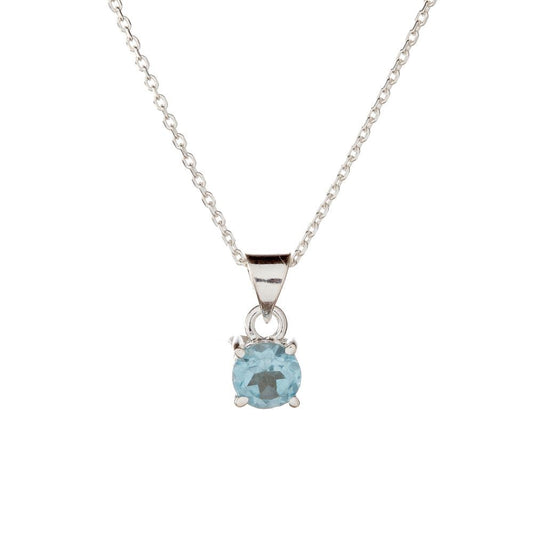 Sterling Silver Round Blue Topaz Pendant Necklace