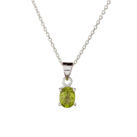 Sterling Silver Oval Peridot Pendant Necklace