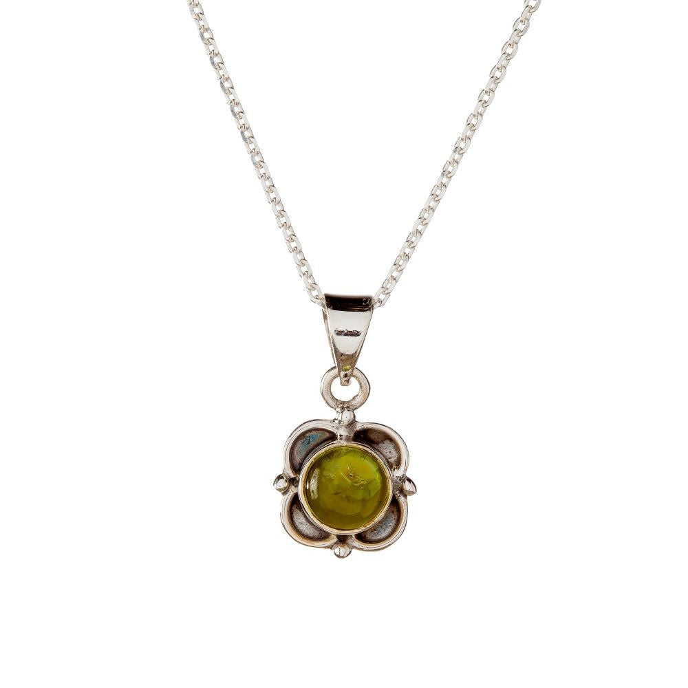 Sterling Silver Peridot Flower Pendant Necklace