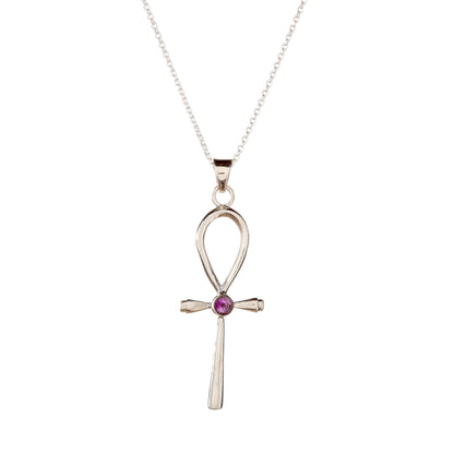 Sterling Silver Amethyst Cross Pendant Necklace