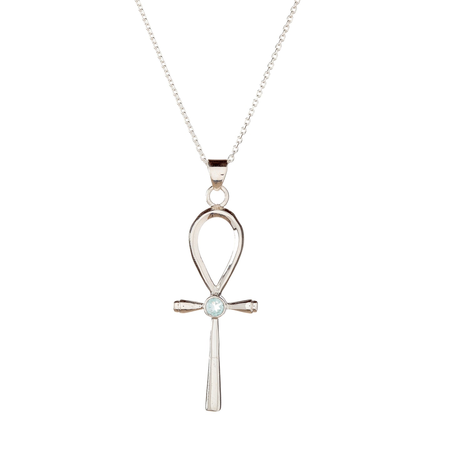 Sterling Silver Blue Topaz Cross Pendant Necklace