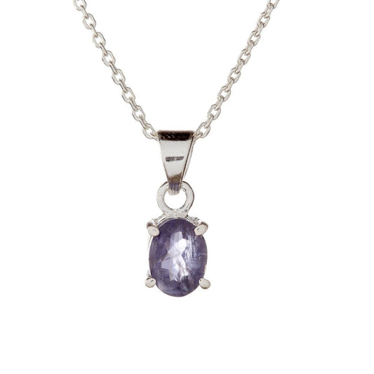 Sterling Silver Oval Iolite Pendant Necklace