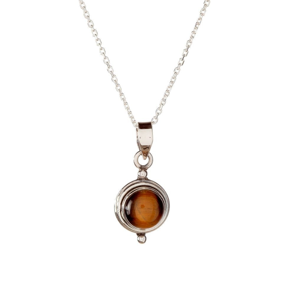 Sterling Silver Round Tiger Eye Pendant Necklace