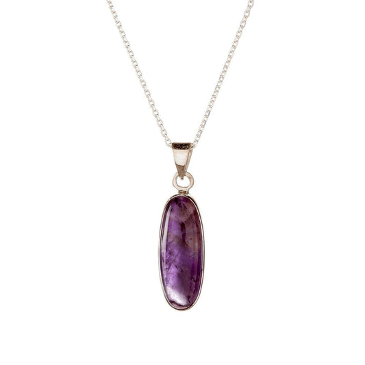 Sterling Silver Oval Amethyst Pendant Necklace