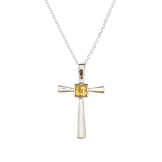 Sterling Silver Citrine Cross Pendant Necklace