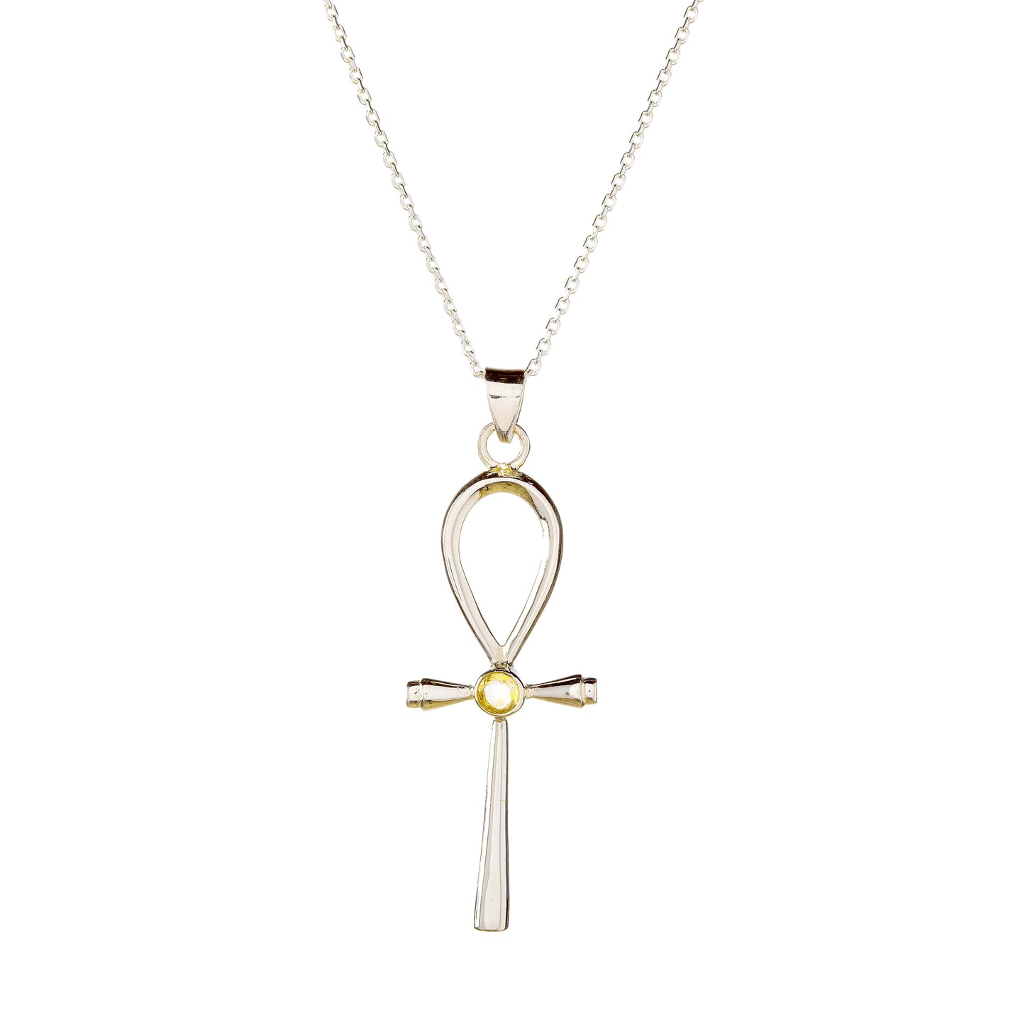 Sterling Silver Citrine Cross Pendant Necklace