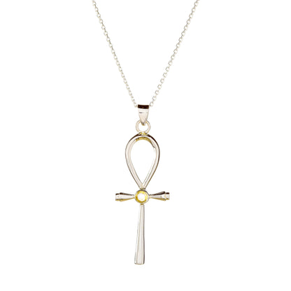 Sterling Silver Citrine Cross Pendant Necklace