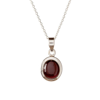 Sterling Silver Oval Garnet Pendant Necklace