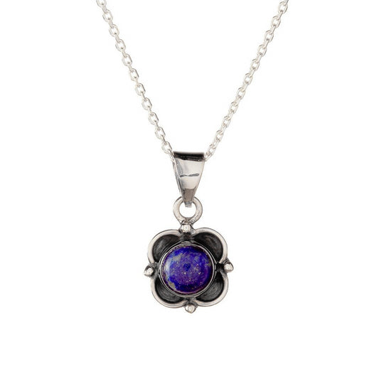Sterling Silver Lazurite Flower Pendant Necklace