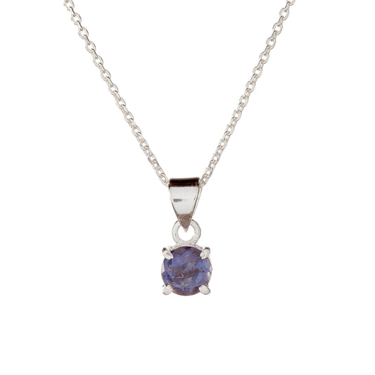 Sterling Silver Round Iolite Pendant Necklace