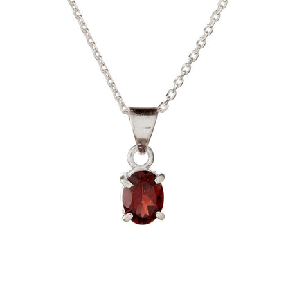 Sterling Silver Oval Garnet Pendant Necklace