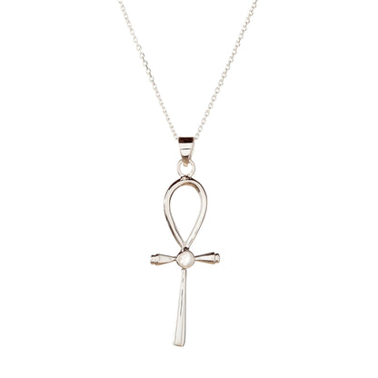 Sterling Silver Moonstone Cross Pendant Necklace