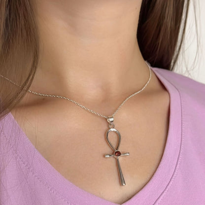 Sterling Silver Garnet Cross Necklace