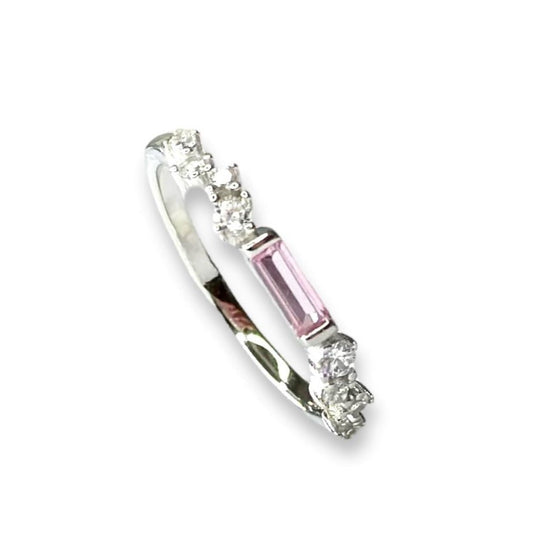 Sterling Silver Rhodium Plated Pink CZ Ring