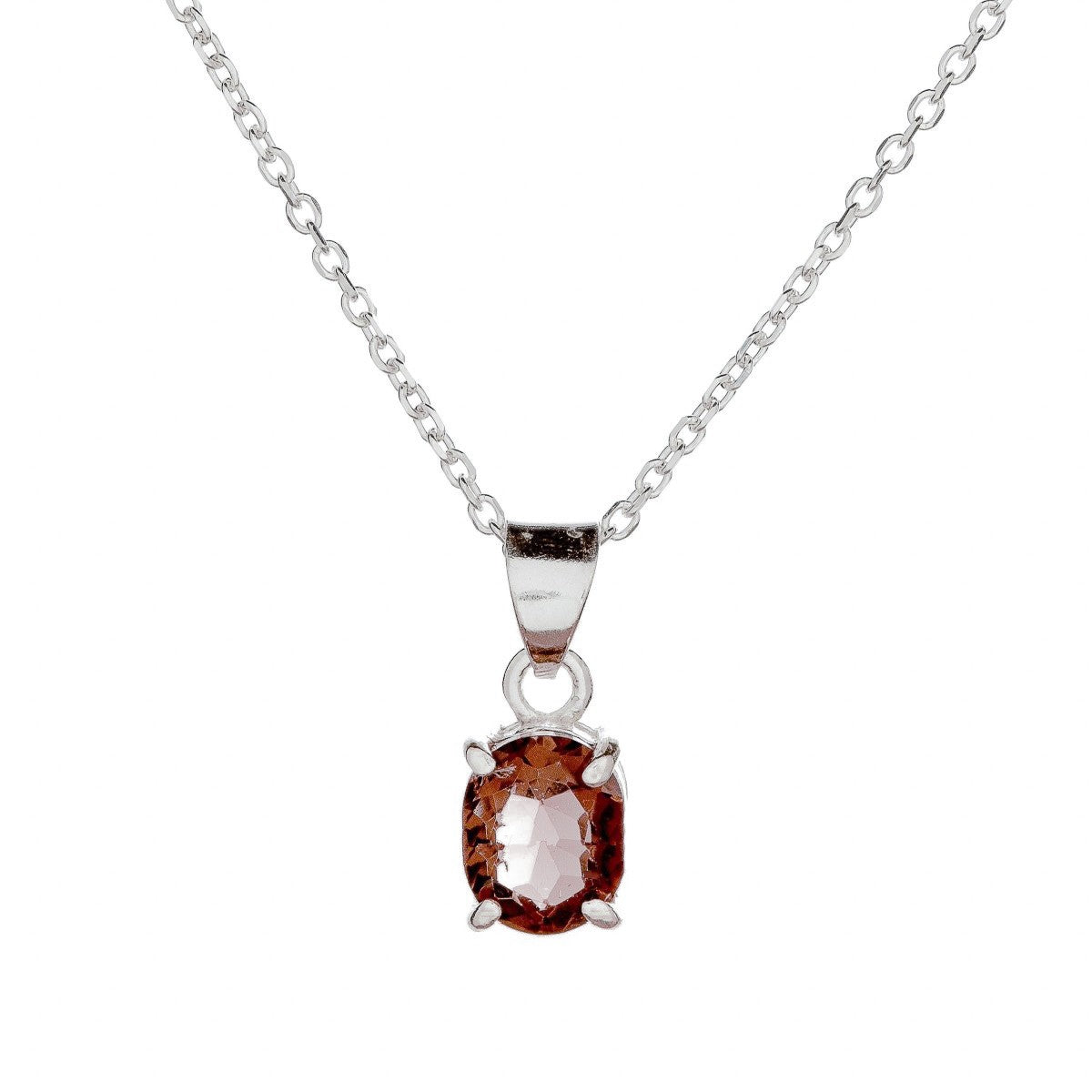 Sterling Silver Oval Smoky Quartz Pendant Necklace