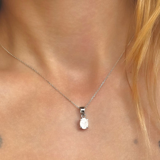 Sterling Silver Oval Moonstone Pendant Necklace