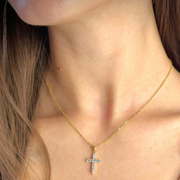 Sterling Silver CZ Cross Pendant Necklace