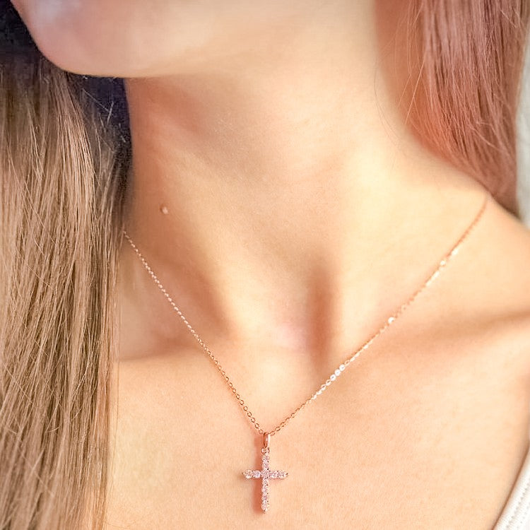 Sterling Silver CZ Cross Pendant Necklace