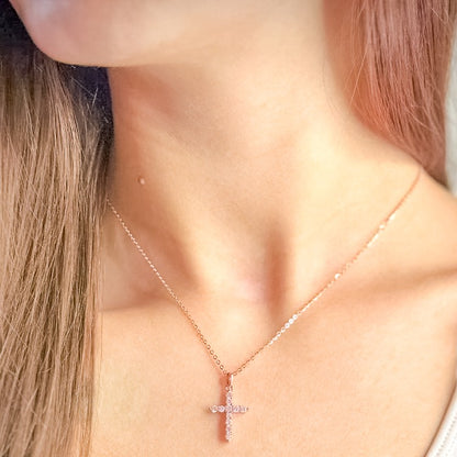 Sterling Silver CZ Cross Pendant Necklace