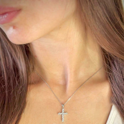 Sterling Silver CZ Cross Pendant Necklace