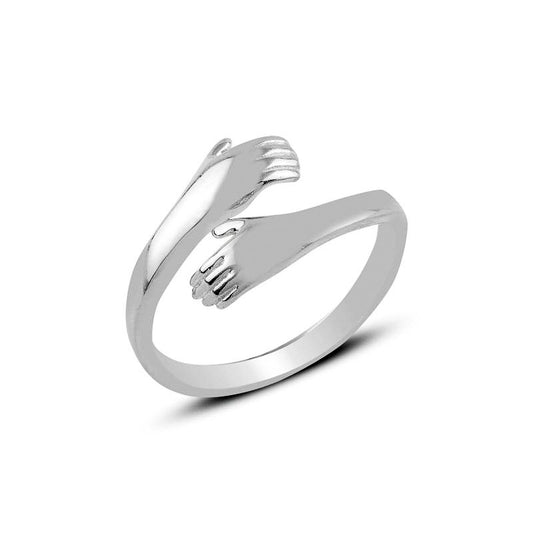 Sterling Silver Rhodium Plated Adjustable Hug Ring