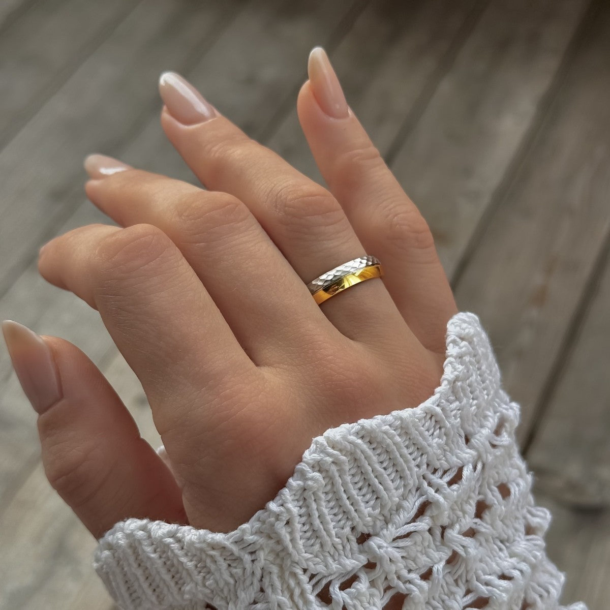 Sterling Silver Rhodium & Gold Plated Band Ring