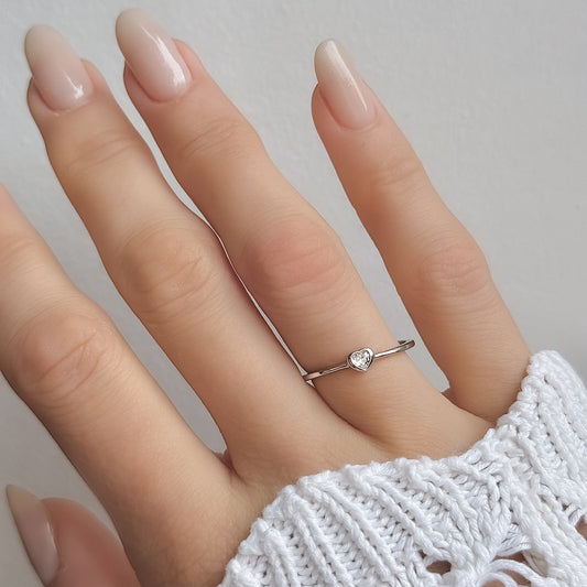 Sterling Silver Rhodium Plated CZ Heart Ring