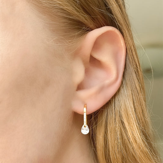 Sterling Silver Gold Plated CZ Drop Earrings