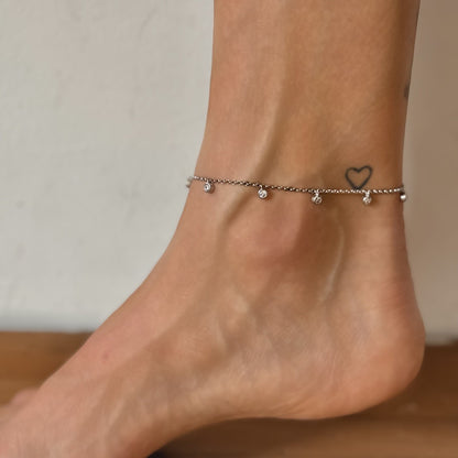 Sterling Silver Rhodium Plated CZ Anklet