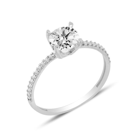 Sterling Silver Rhodium Plated CZ Crystal Ring