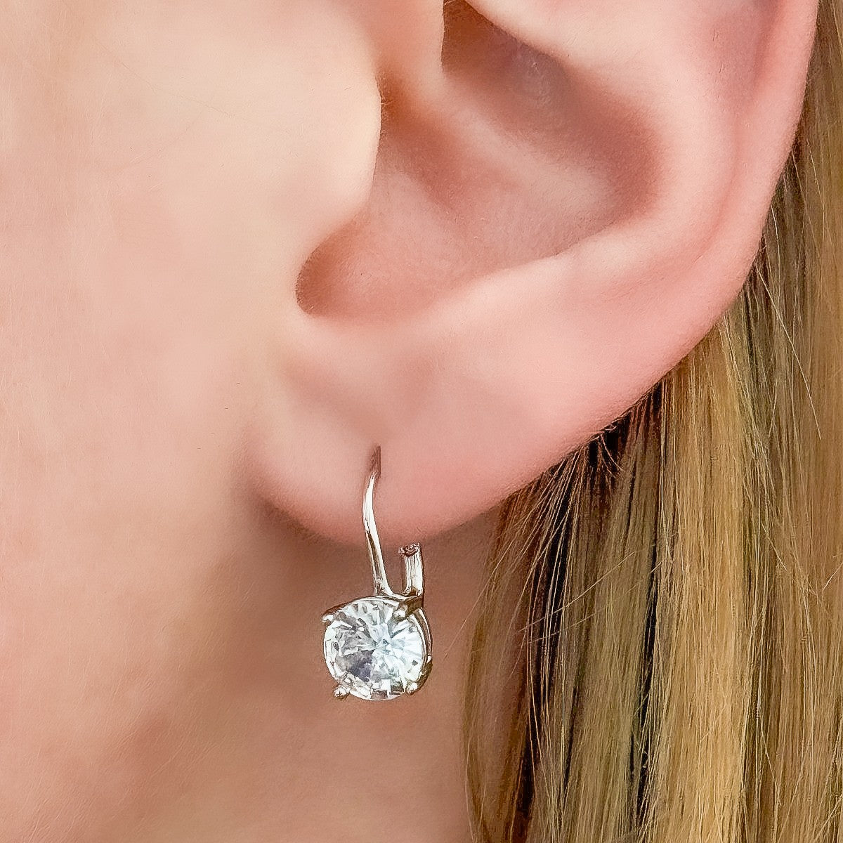 Sterling Silver Rhodium Plated CZ Drop Earrings