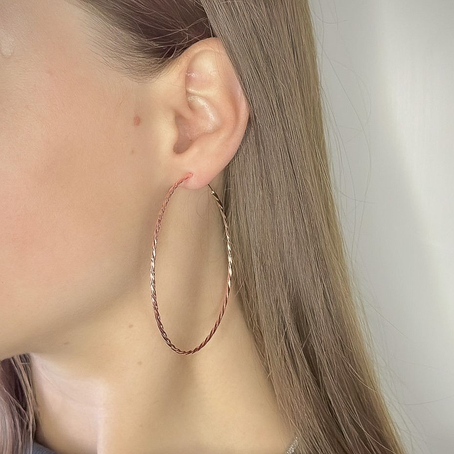 Sterling Silver Rose Gold Plated Twisted Hoops