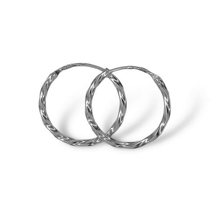 Scandinavian Silver Rhodium Plated Twisted Hoops