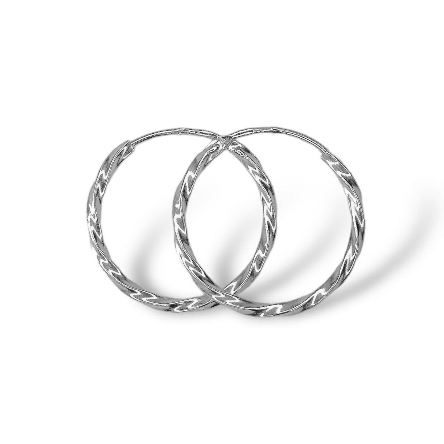 Scandinavian Silver Rhodium Plated Twisted Hoops