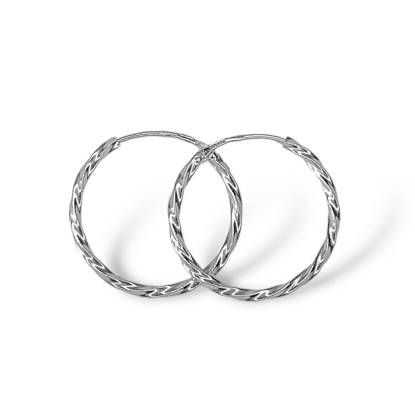 Scandinavian Silver Rhodium Plated Twisted Hoops