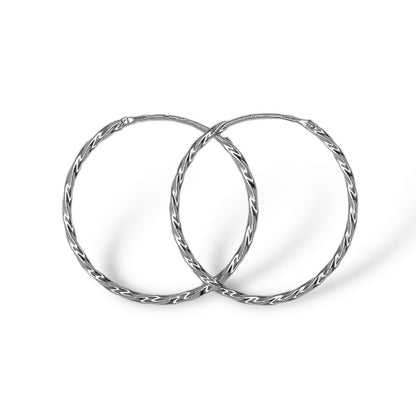 Scandinavian Silver Rhodium Plated Twisted Hoops