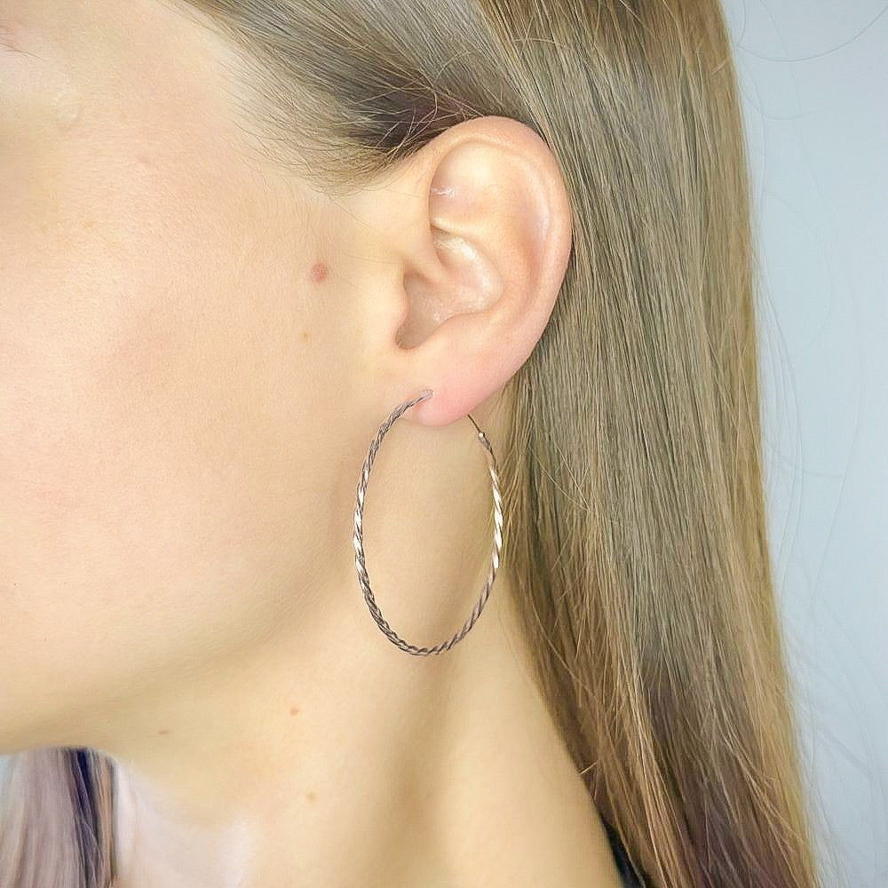 Scandinavian Silver Rhodium Plated Twisted Hoops