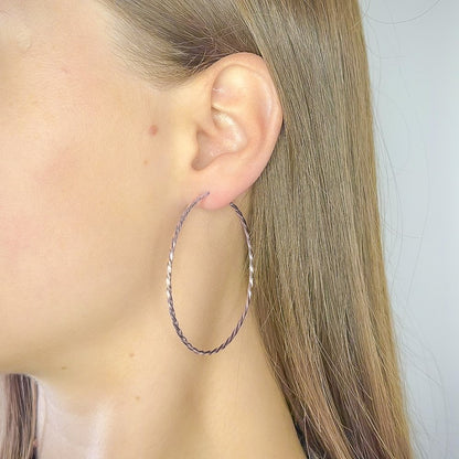 Scandinavian Silver Rhodium Plated Twisted Hoops