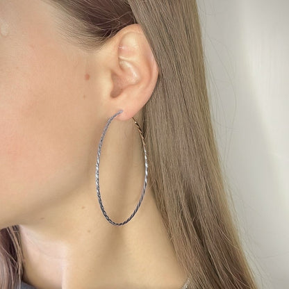 Scandinavian Silver Rhodium Plated Twisted Hoops